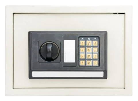 Closed electronic safe isolated on white Stock Photos