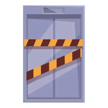 Closed elevator doors with warning tape signaling danger Ilustración de archivo