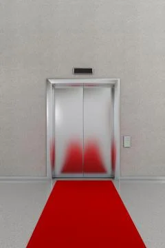 Closed elevator with red carpet Illustrazione stock