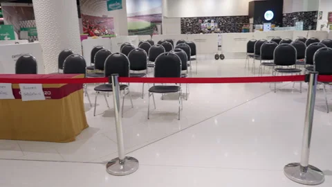Closed &amp; Empty Chairs, Thailand Indoor Covid Vaccination Clinic At Shopping Mall Stock-Footage 256049550