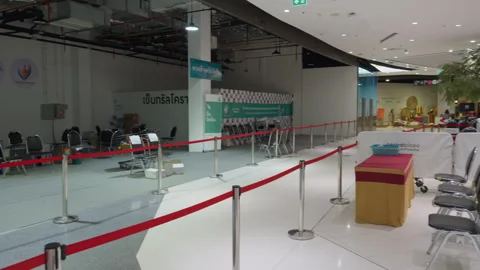 Closed &amp; Empty, Thailand Indoor Covid Vaccination Clinic At Shopping Mall Stock Footage 256055899