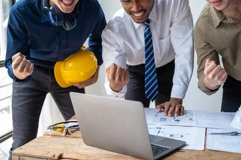 Closed up engineer meeting teamwork brain storm discussing for architectural Stock Photos