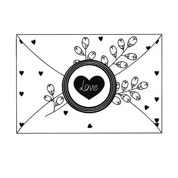 Closed envelope with hearts isolated on a white background. Vector Stock Illustration