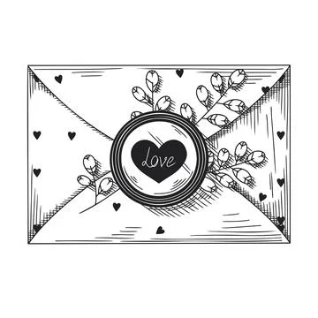 Closed envelope with hearts isolated on a white background. Vector Stock Illustration