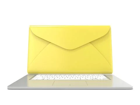Closed envelope on laptop. Front view. 3D Stock Illustration