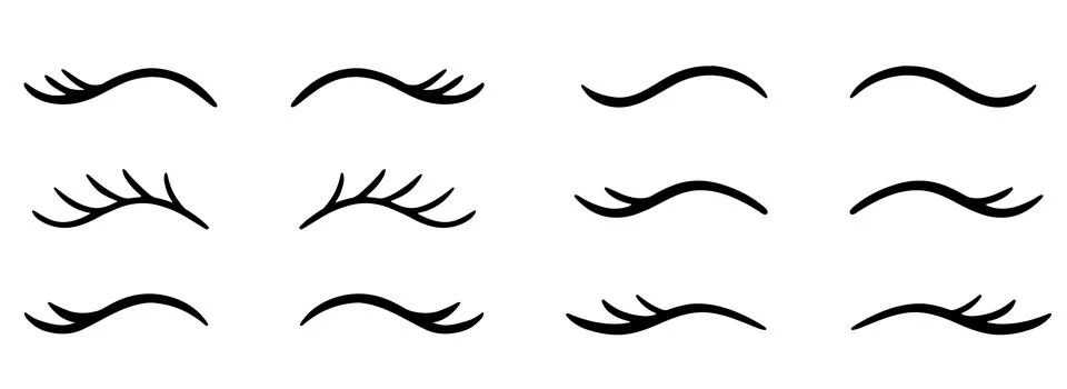 Closed eye with eyelashes cute vector icon set for cartoon character Stock Illustration