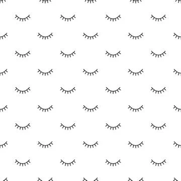 Closed eyes seamless pattern. Minimal design print. Vector background. Line a Stock Illustration