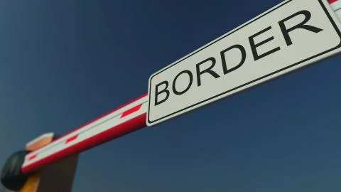Closed gate with BORDER sign. Conceptual 3D rendering 库存插图