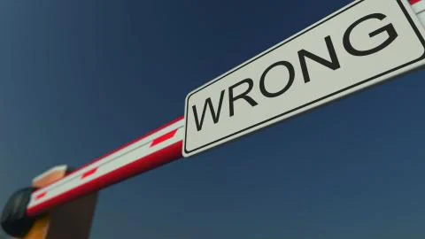 Closed gate with WRONG inscription. Conceptual 3D rendering 库存插图