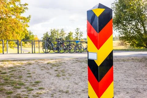 Closed German border crossing. Border post. Concept. state border, Stock Photos