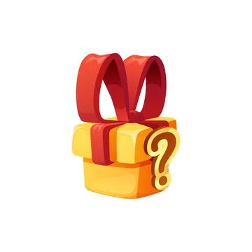 Closed gift box with question mark, realistic vector illustration isolated. Stock Illustration