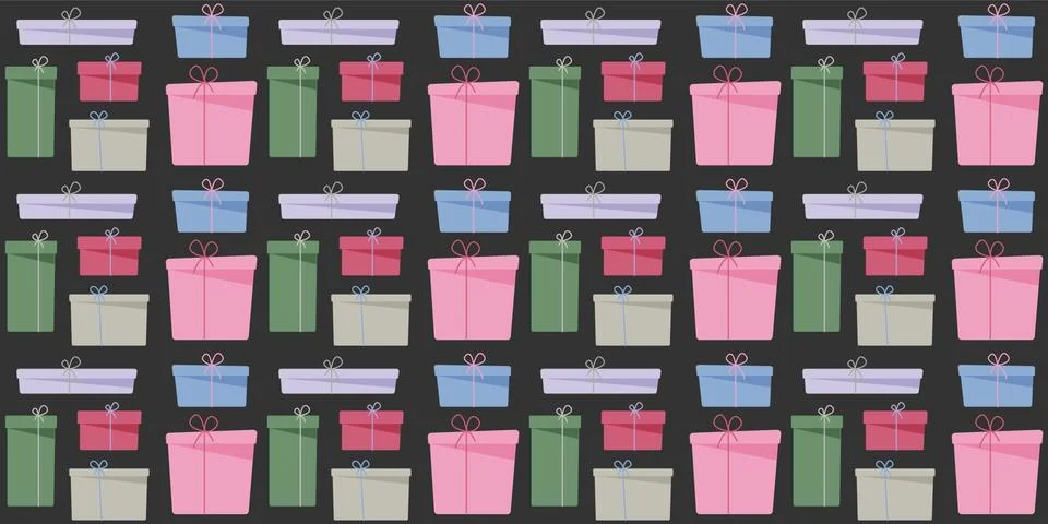 Closed gift boxes seamless pattern on black background 库存插图