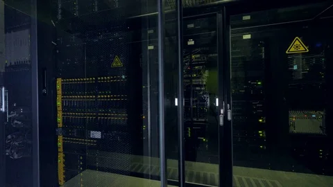 Closed glass doors into a data center room. Stock Footage 78366285
