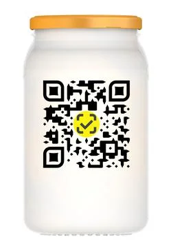 A closed glass jar with a Quick Response code Illustrazione stock