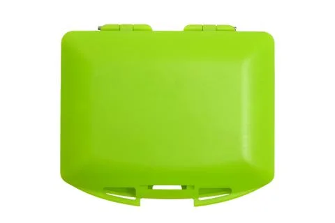Closed green plastic box for storing dental aligner. Portable case for orth.. Stock Photos
