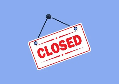 Closed Hanging Door Sign Vector Illustration Isolated on Blue Background Stock Illustration