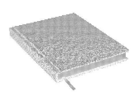Closed hardcover book with bookmark featuring halftone dot pattern for educ.. Illustrazione stock