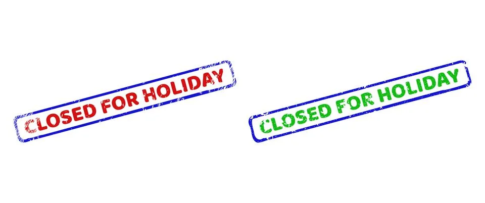 CLOSED FOR HOLIDAY Bicolor Rough Rectangle Stamp Seals with Corroded Textures Stock Illustration