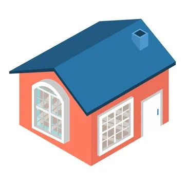 Closed house icon isometric vector. Modern one story building with chimney icon Ilustración de archivo