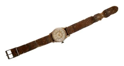 Closed up image of a broken wrist watch over a white background Stock Photos