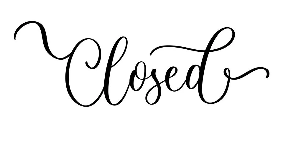 Closed lettering in elegant cursive script with decorative flourishes Stock Illustration