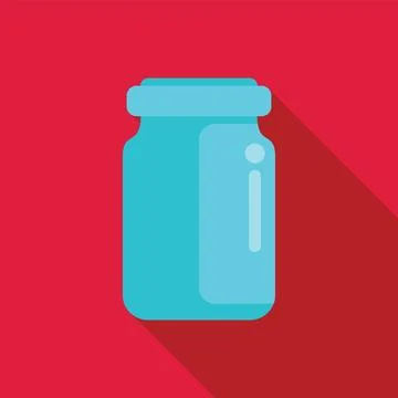 Closed light blue jar on red background with long shadow Stock Illustration