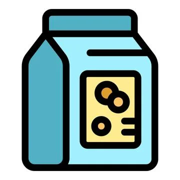 Closed light blue package of dry pet food containing round kibbles Stock Illustration