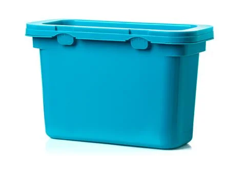 Closed light blue plastic storage box isolated on white background Stock Photos
