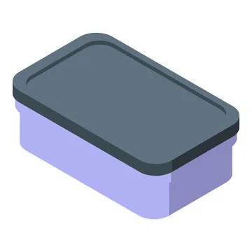 Closed light purple plastic lunch box with dark gray lid isometric view Stock Illustration