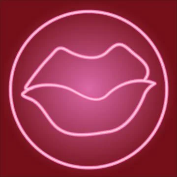 Closed lips in the neon circle Stock Illustration