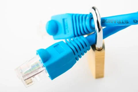 Closed lock and two network cable Stock Photos