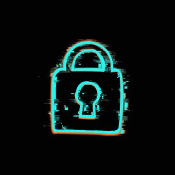 Closed lock, hand-drawn with a jagged line on a black background. Stock-Illustration