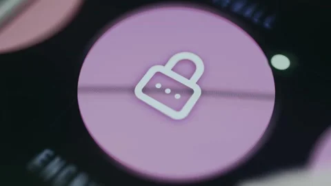 Closed lock icon labeled Encrypted Stock Footage 334927188