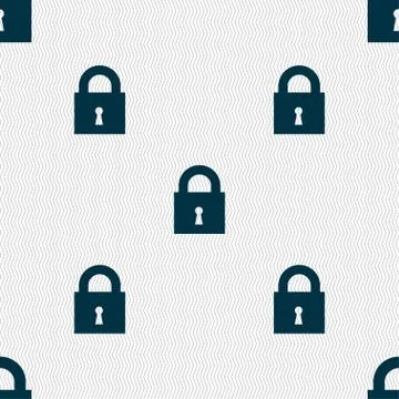 Closed lock icon sign. Seamless pattern with geometric texture. Vector Stock Illustration