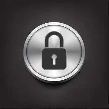 Closed lock icon on silver button Stock Illustration