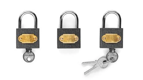 Closed lock with inserted key Stock Photos