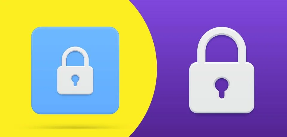 Closed lock simple 3d icon button set vector illustration. Hanged privacy p.. Stock Illustration