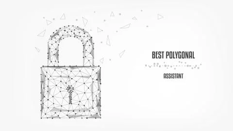 Closed lock from triangles and luminous points on white background. Protectio 스톡 일러스트
