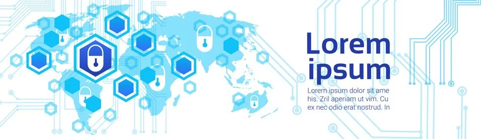 Closed Lock World Map Background Access Technology Concept Of Data Protection Stock Illustration