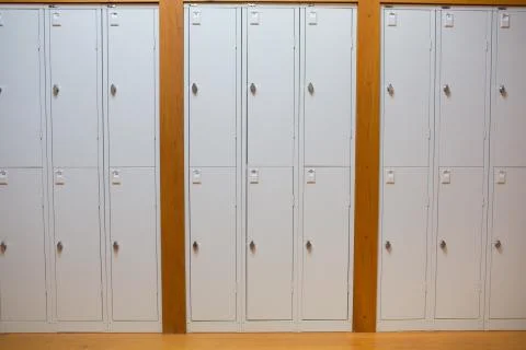 Closed lockers in a row at the college Stock Photos