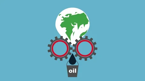 Closed loop 2d animation. Earth, gears, oil, bucket. Environmental protection. Stock Footage 148089862