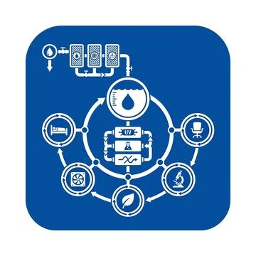 Closed loop water recycling system diagram blue vector icon for sustainabilit Stock Illustration