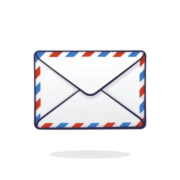 Closed mail white envelope with red and blue stripes. Stock Illustration