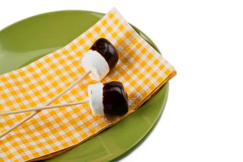 Closed up marshmallows in stick Stock Photos