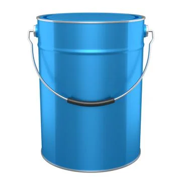 Closed metal can or buckets of paint with handle on white background. Illustration