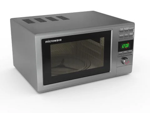 Closed metallic microwave on white background. 3d Stock Illustration