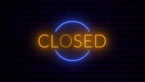 Closed Neon Sign Flicker Animation on Brick Wall Stock Footage 313173737