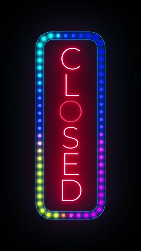 Closed Neon Sign Vertical Animation Black Background Video stock 313173735