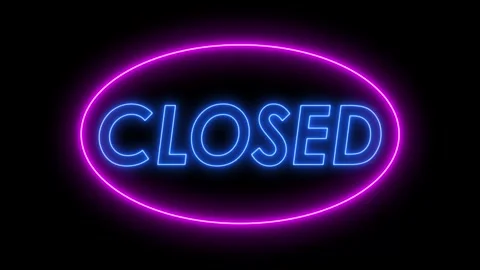 Closed neon text animated neon text close shop kiosk stall 4k looping Stock Footage 311873914