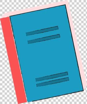 Closed notebook is floating on transparent background, with blue cover, red Illustrazione stock